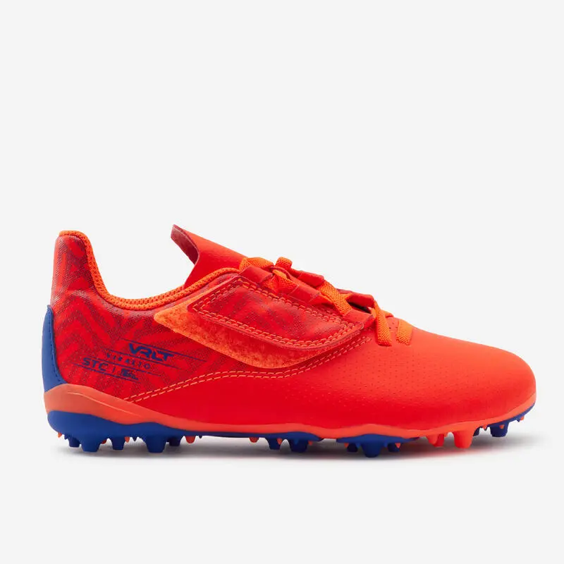 Kipsta BOTAS DE FÚTBOL NIÑO TIRA AUTOADHERENTE VIRALTO I EASY MG/AG NARANJA Y AZUL - Imagen 2