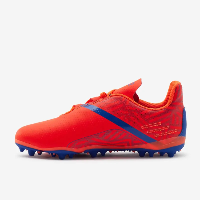 Kipsta BOTAS DE FÚTBOL NIÑO TIRA AUTOADHERENTE VIRALTO I EASY MG/AG NARANJA Y AZUL - Imagen 3