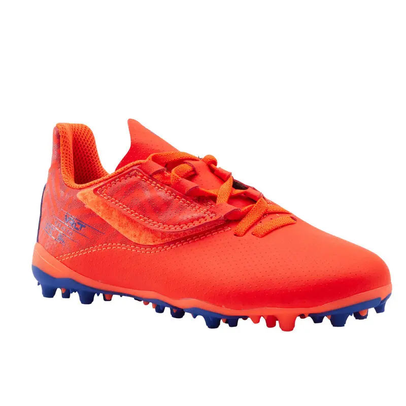 Kipsta BOTAS DE FÚTBOL NIÑO TIRA AUTOADHERENTE VIRALTO I EASY MG/AG NARANJA Y AZUL