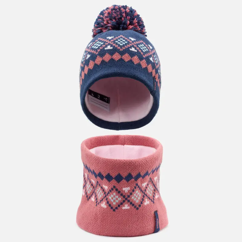 WEDZE Gorro Y Braga De Cuello De Bebé Esquí / Trineo De Lunares Azul Marino Y Rosa