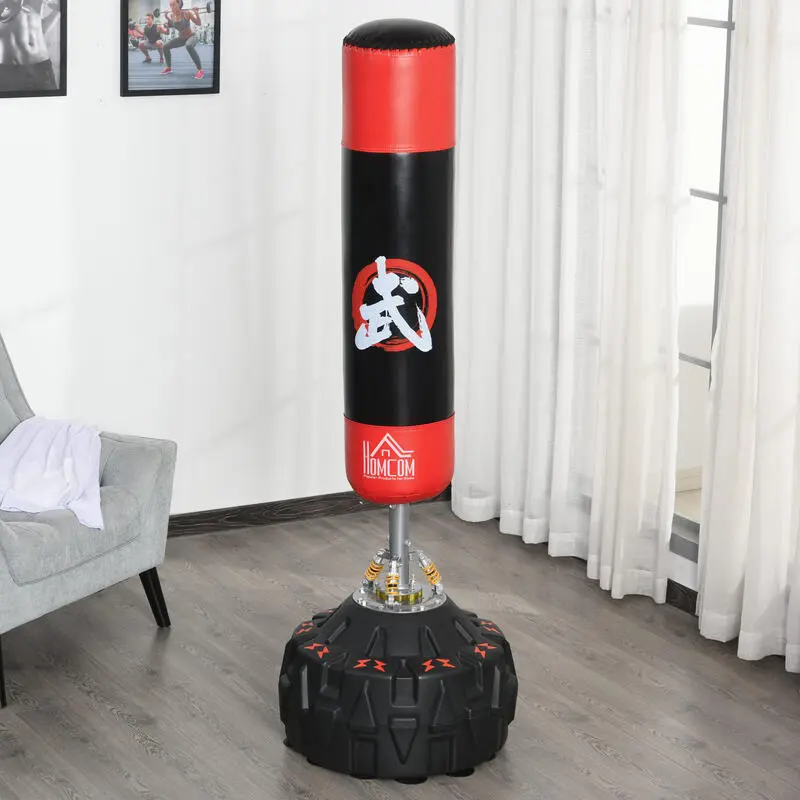 Saco De Boxeo HOMCOM Negro, Rojo 60x60x180 Cm Pu Epe Hdpe - Imagen 2